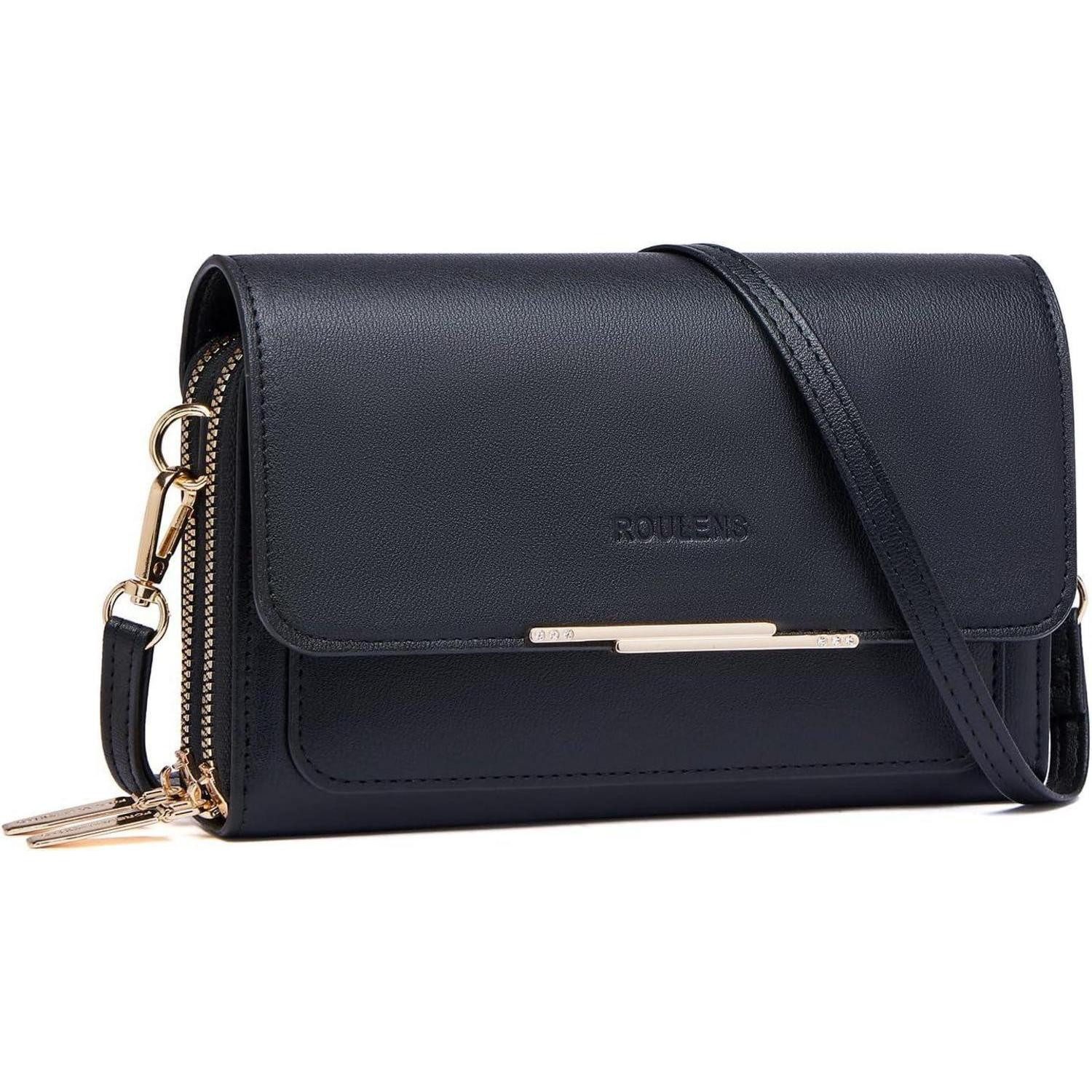 Handytasche Kleine Handy Umhängetasche Damen PU Leder Crossbody A-schwarz