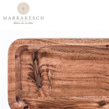 Marrakesch Orient & Mediterran Interior Tablett 2er Set Tablett aus Akazienholz, Serviertablett, Schale, Servierbrett, 2er Set Anea 28x11cm, Handarbeit