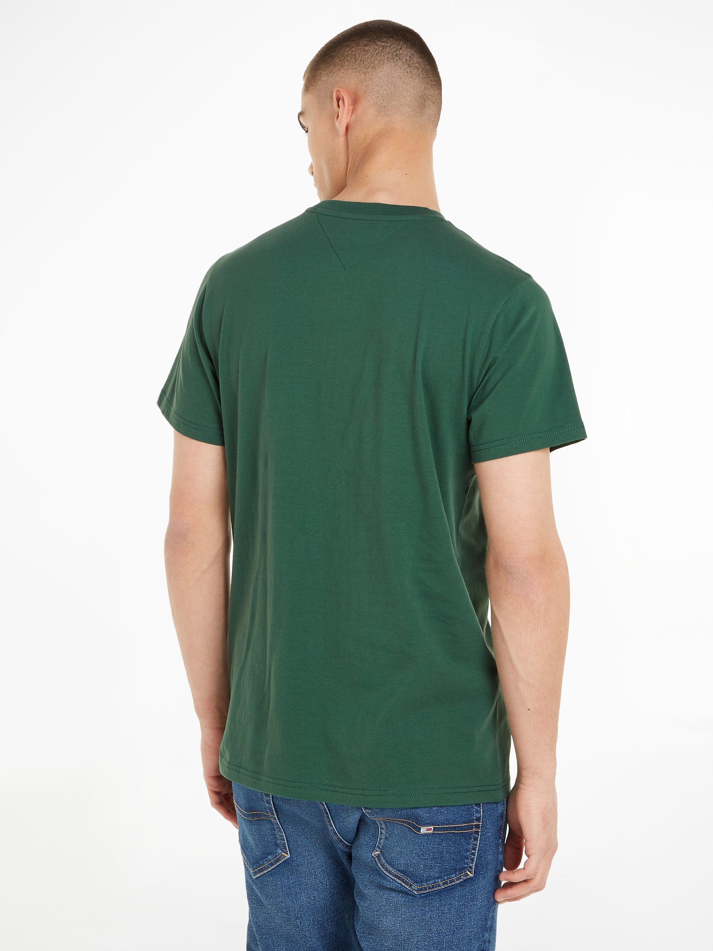 auf Brust TOMMY TJM mit Court TEE der Jeans Green SLIM großem Tommy ESSENTIAL Tommy Druck T-Shirt