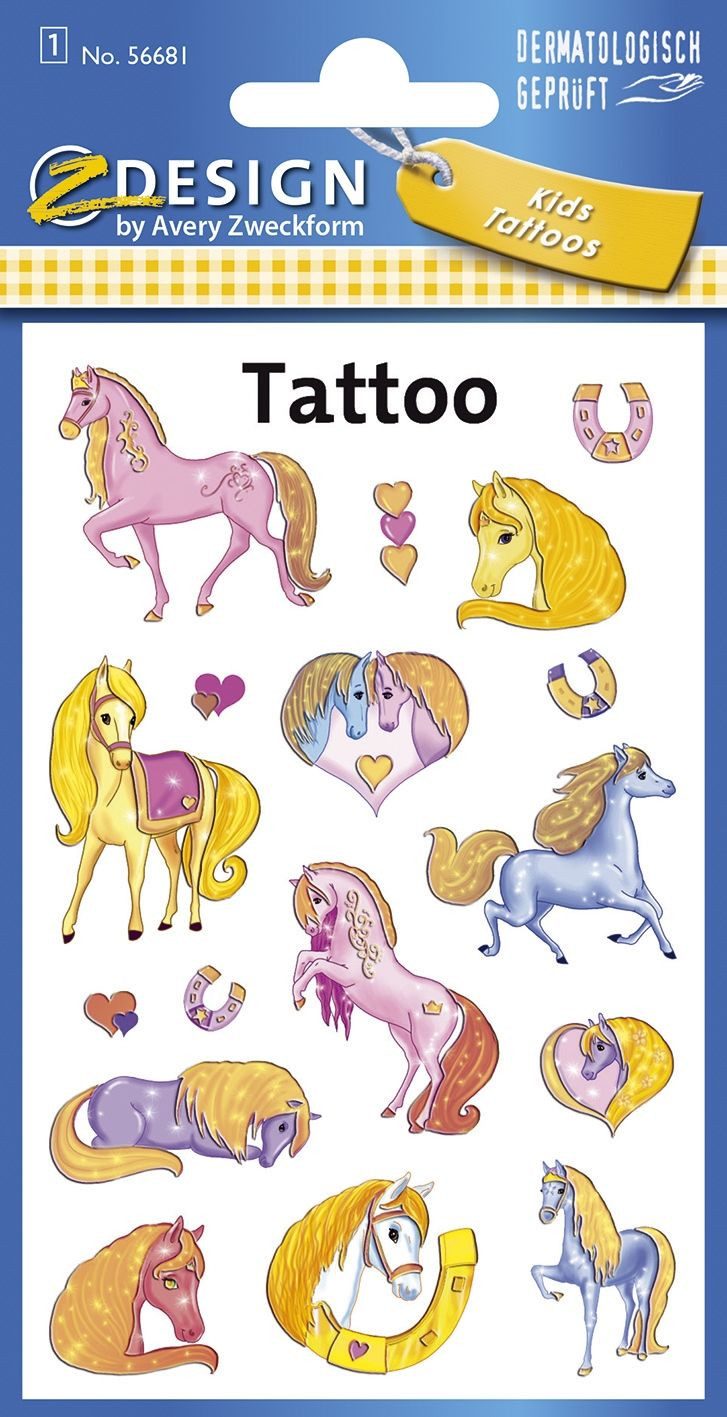 Avery Zweckform Etikett 56681 Z-Design 56681, Kinder Tattoos, Pferde, 1 Bogen/17 Tattoo