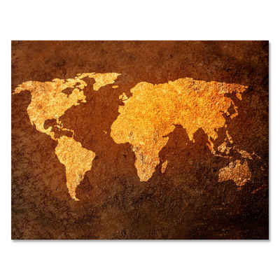 wandmotiv24 Leinwandbild Weltkarte, Querformat, Landkarte Gold, Weltkarten (1 St), Wandbild, Wanddeko, Leinwandbilder in versch. Größen
