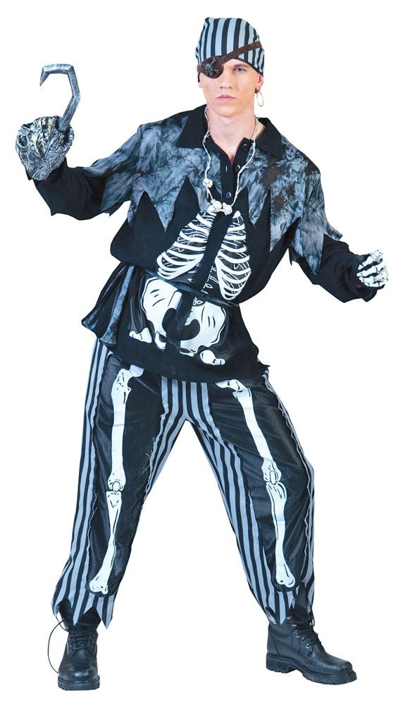 Funny Fashion Kostüm Skelett Piraten Kostüm für Herren, Schwarz Weiß