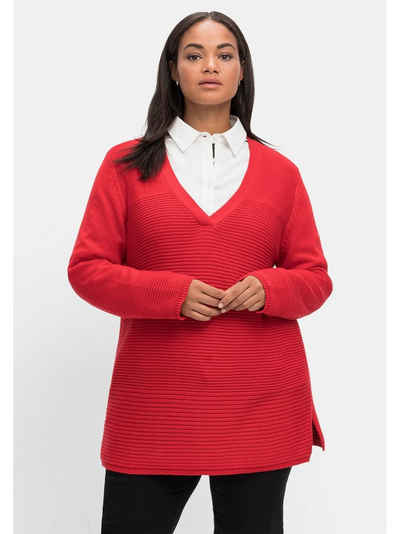 Sheego V-Ausschnitt-Pullover Große Größen im Strickmix
