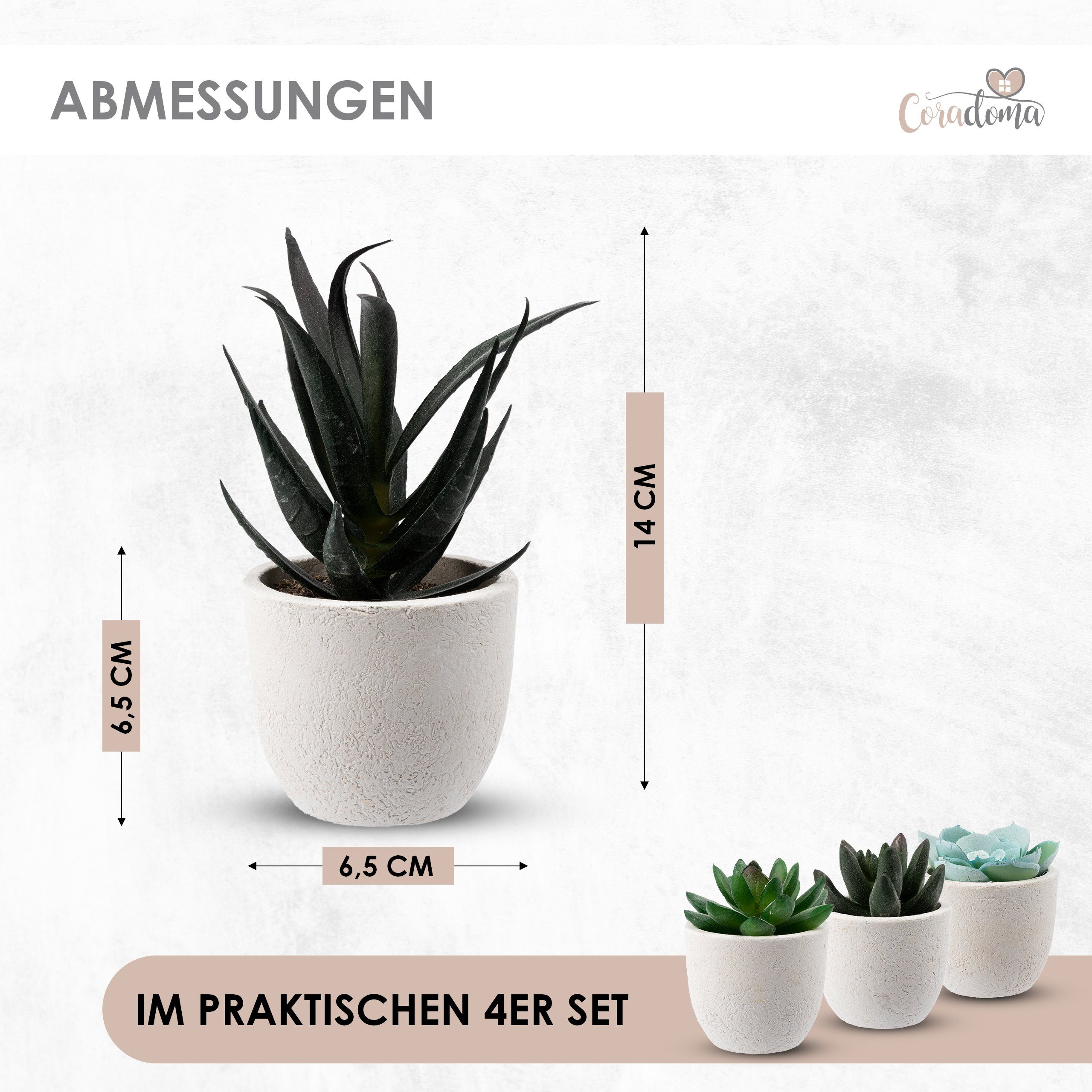 Kunstpflanze Künstliche Pflanzen im Topf Mini Set Dekoration Modern Wohnzimmer Sukkulente, Coradoma – Bild 2 von 5