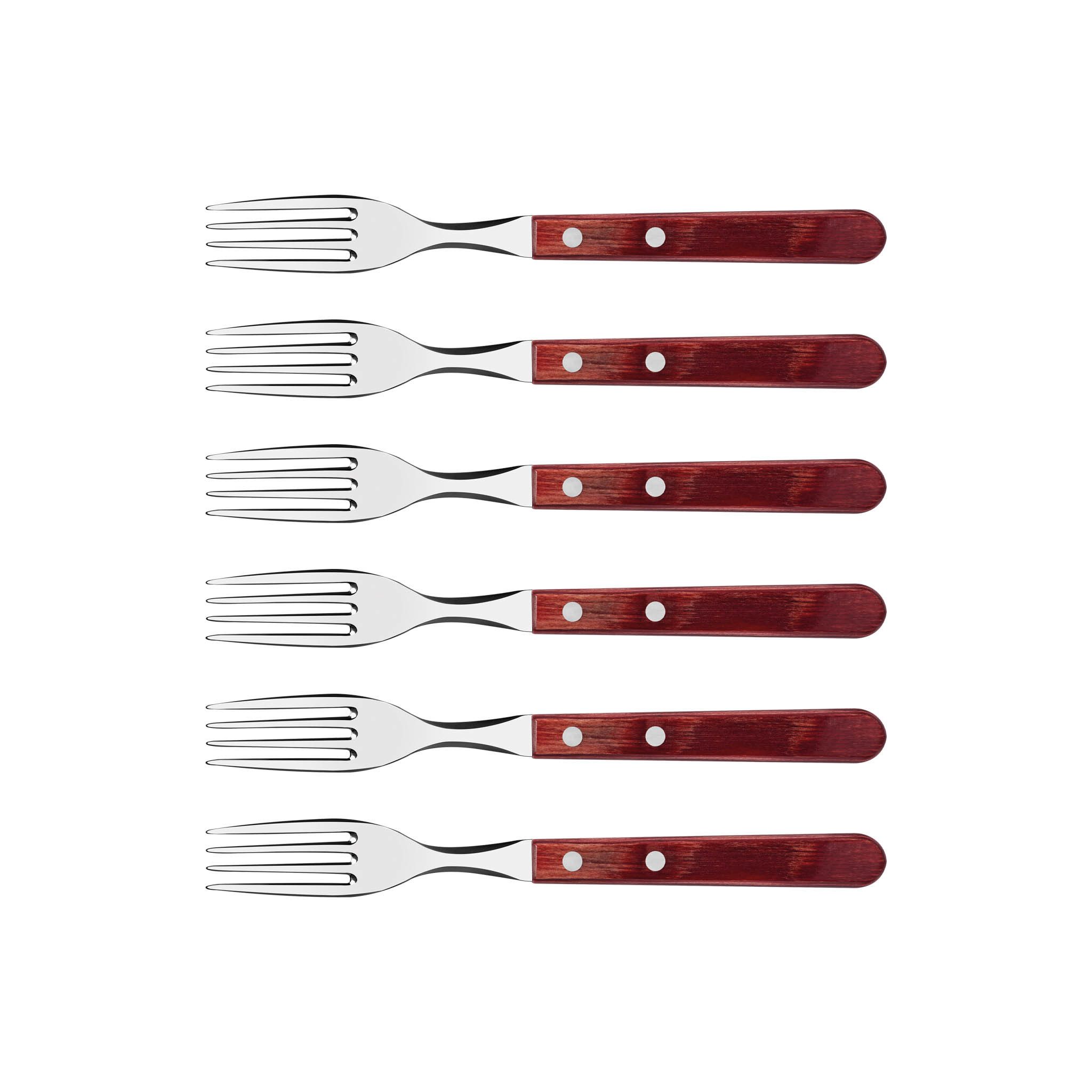 Tramontina Tafelgabel Steakgabel GAUCHO 6er Set – mit Holzgriff (6 Stück), rostfreier Edelstahl, spülmaschinenfest, Holzgriffe FSC-zertifiziert