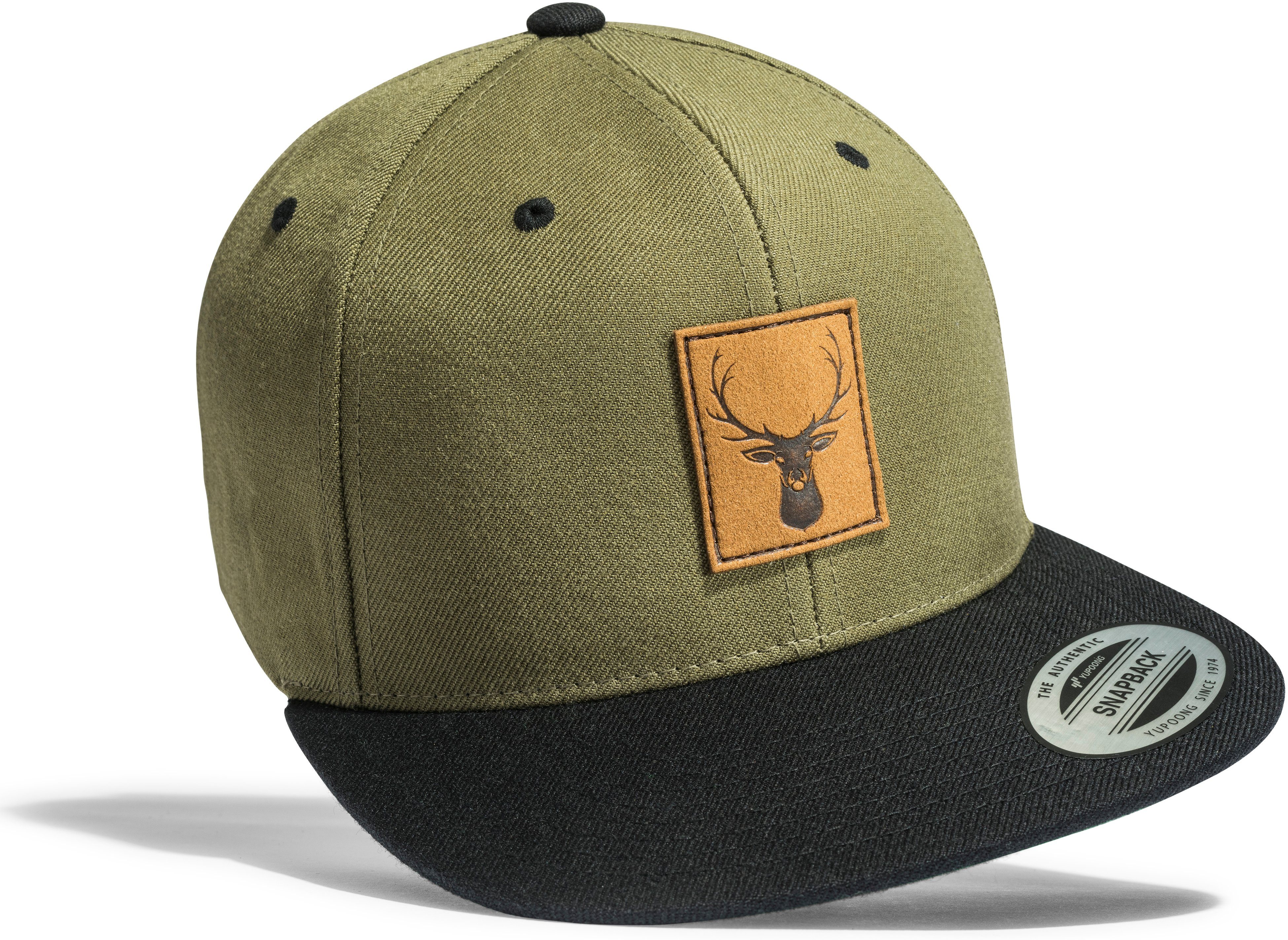Baddery Snapback Cap Flexfit Outdoor Jäger Mütze "Hirsch" - Cap für Jagd, Wandern, Klettern, Leder-Patch, One Size Einheitsgröße, Snapback-Verschluss
