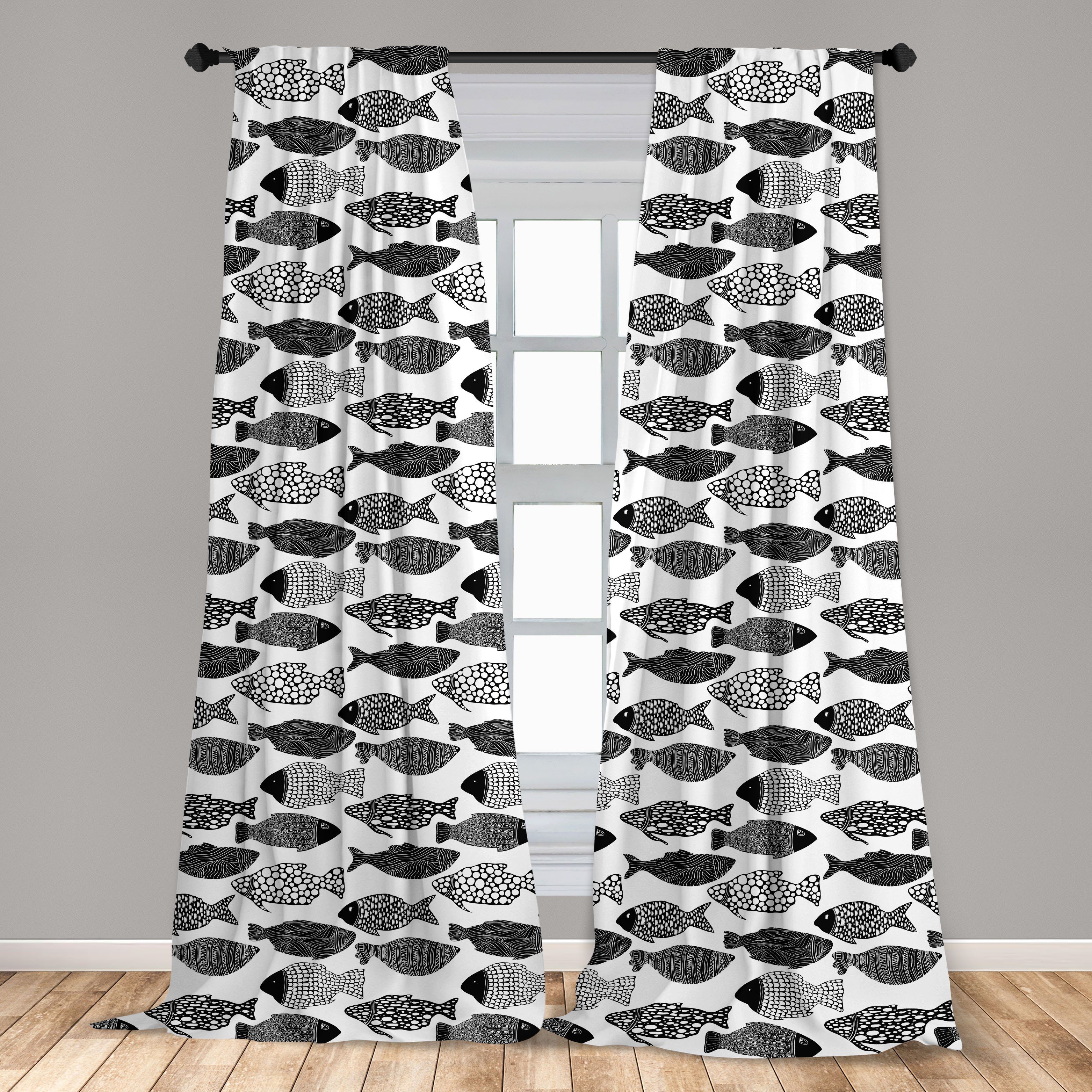 Gardine Vorhang Microfaser, Wohnzimmer Schlafzimmer für Zentangle-Wassertier Dekor, Abakuhaus, Fisch