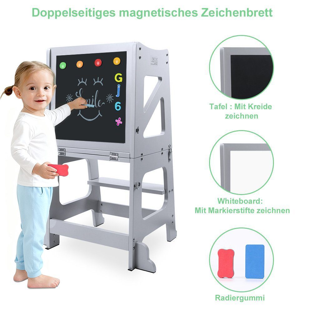 YOLEO Kinderstuhl 2 in 1 Lernturm Kinder Tritthocker mit Sicherheitsstange günstig online kaufen