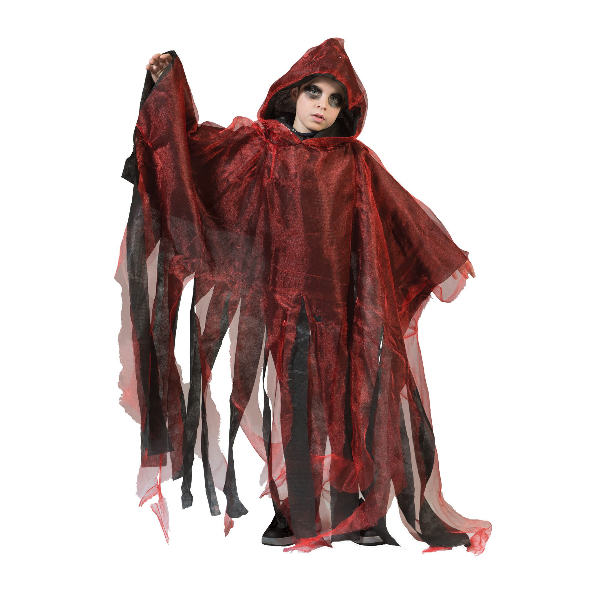 Hexen-Kostüm Halloween Umhang mit Kapuze für Kinder, Rot