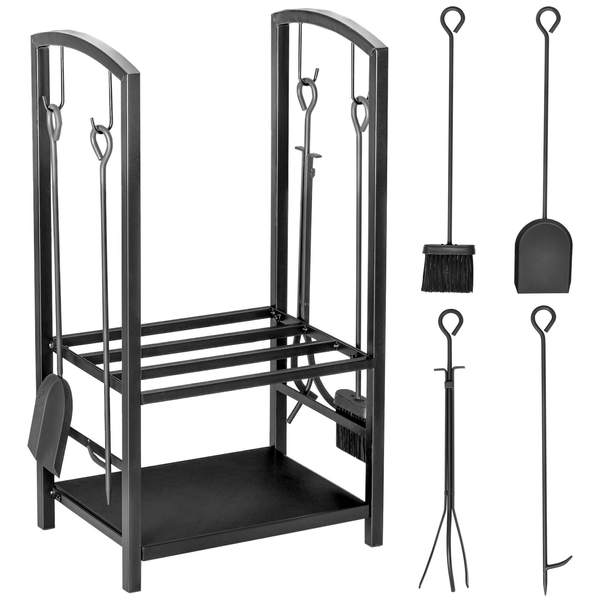 MC Star Kaminholzregal Kaminholzständer Feuerholzablage 2 Schichte Kaminwerkzeug, (Schwarz 40x30x74,5cm)