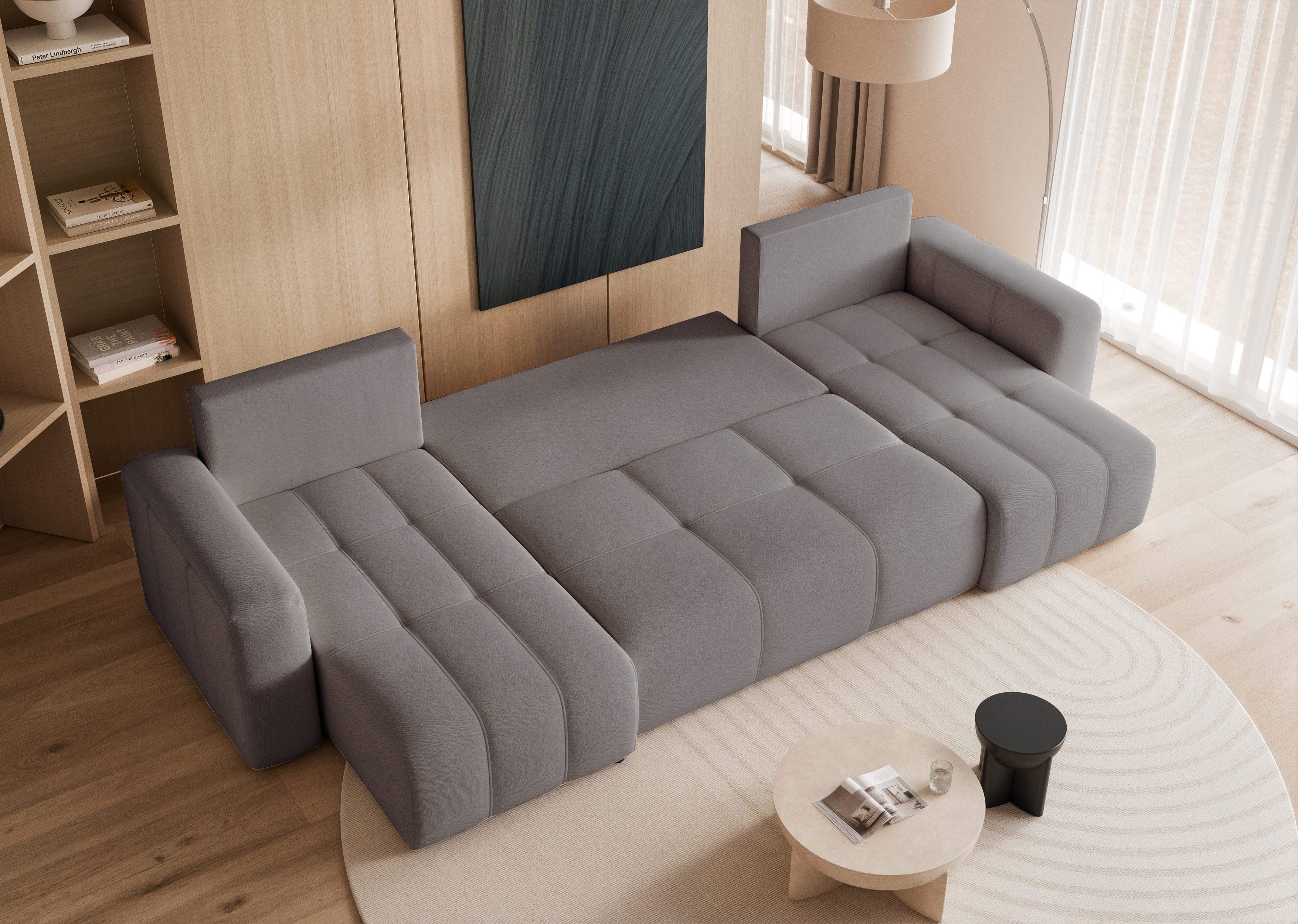 yourhouse24 Wohnlandschaft PEDRO U in Samt-Optik – Riesige Schlaffunktion & abnehmbare Bezüge, mit Schlaffunktion und Bettkasten, Seite universal – Bild 4 von 5