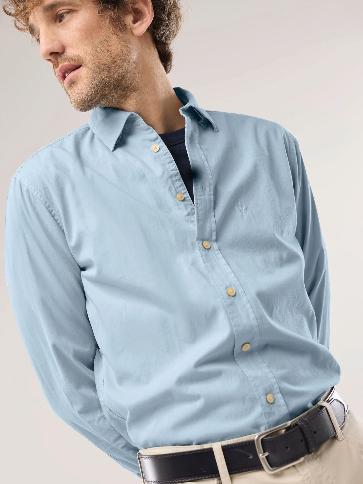 Walbusch Langarmhemd Herren Überfärber Baumwollhemd Regular Fit Langarm Garment-dyed Twill, Relax-Kragen, verdeckter Button-down