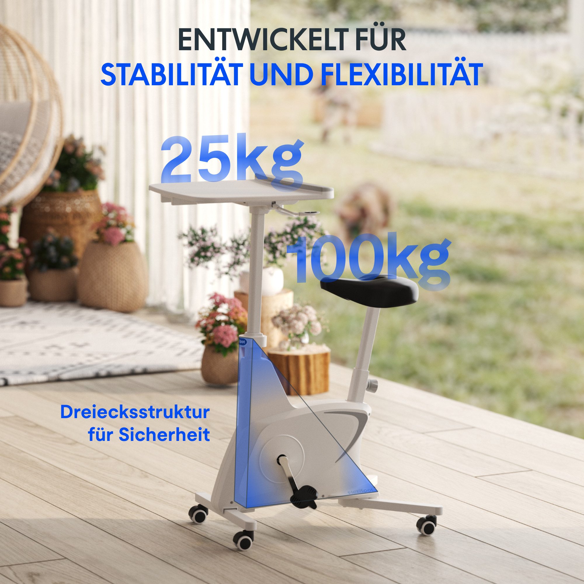 FLEXISPOT Fitnessbike Heimtrainer Fahrrad V9-Lite mit Tischplatte, (Tragbares Fitnessfahrrad mit Stabiler Rahmen und Geräuscharmer Betrieb), Ideal für Zuhause und Outdoor