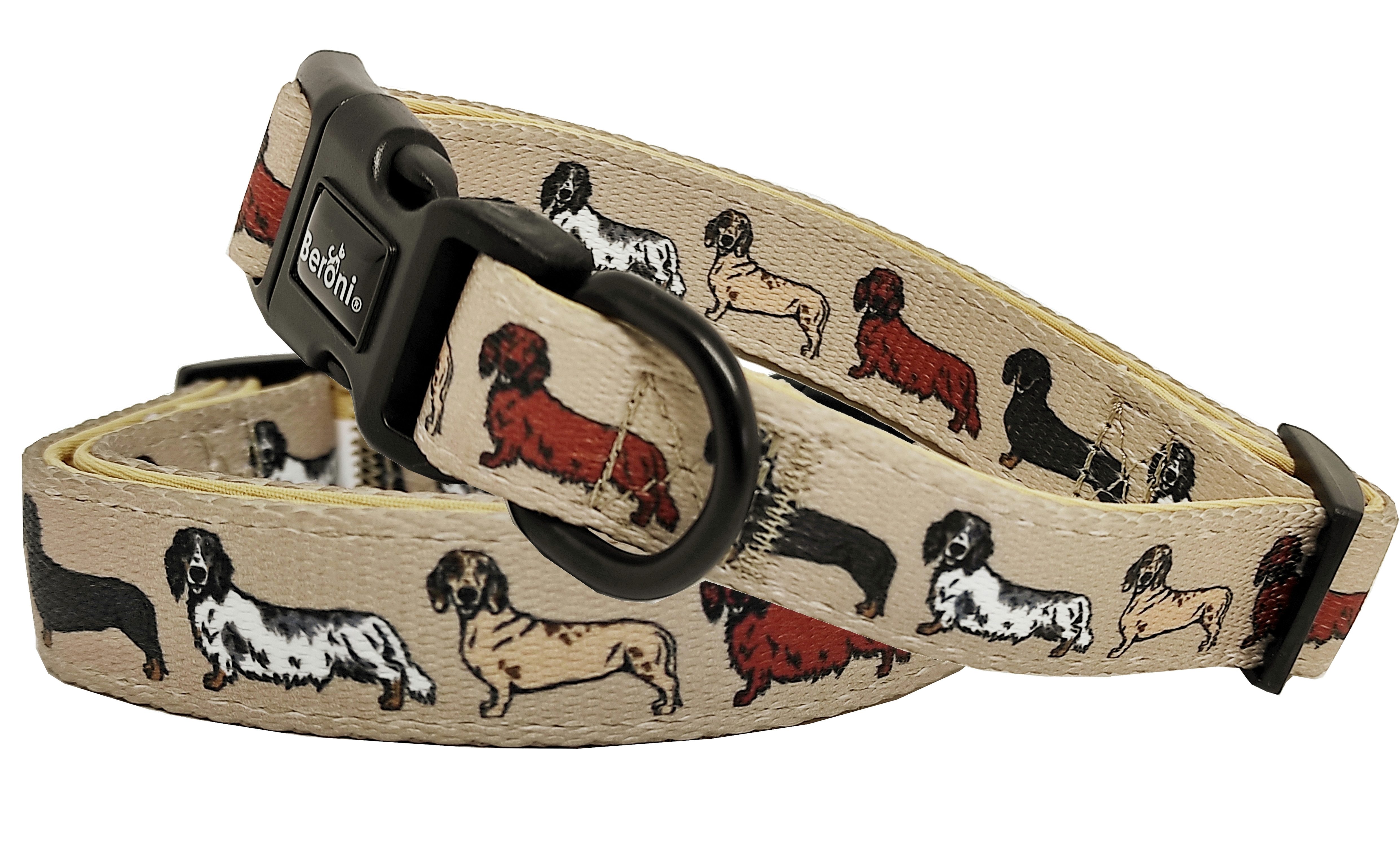 Beroni Hunde-Halsband Dackel Halsband gepolstert weich verstellbar mit Motiven, auch als Geschenk, Hundehalsband weich gepolstert