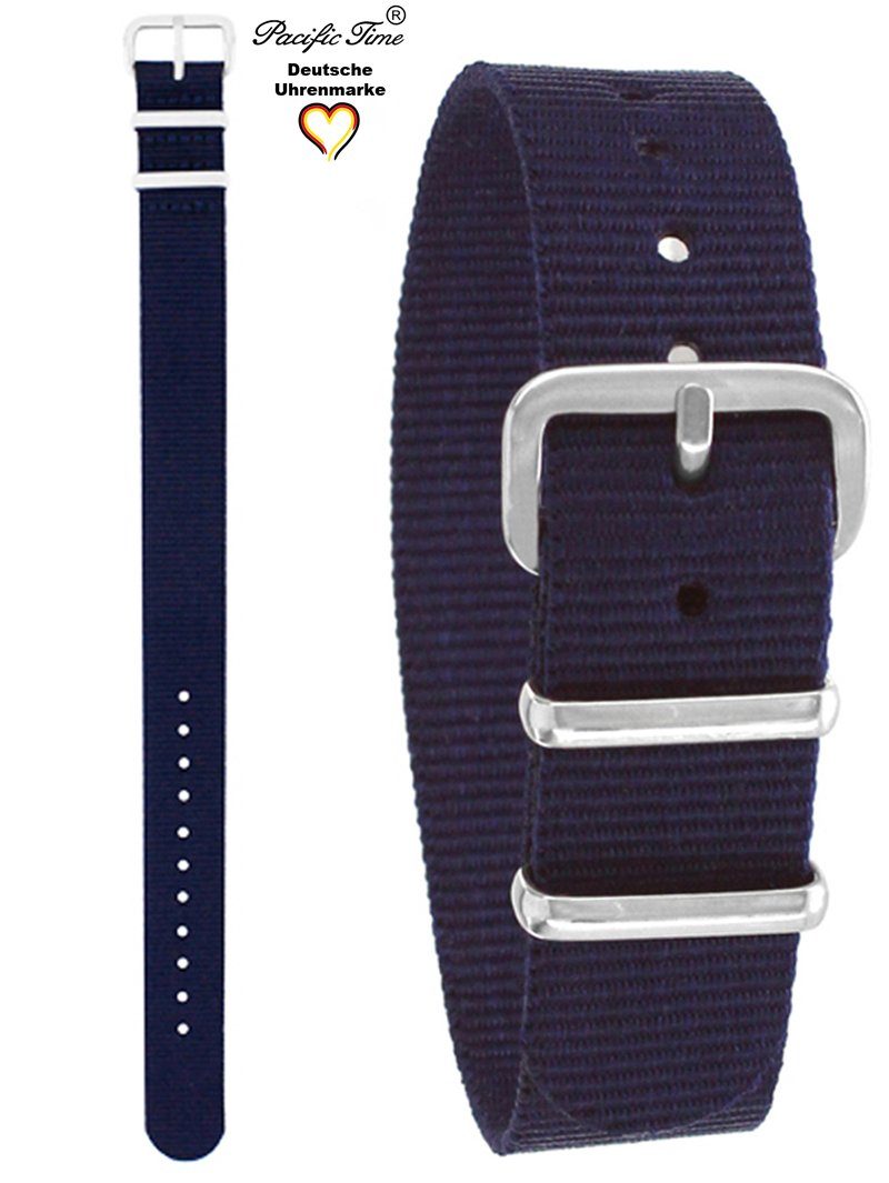 Pacific Time Uhrenarmband Wechselarmband Textil Nylon 16mm, Gratis Versand blau