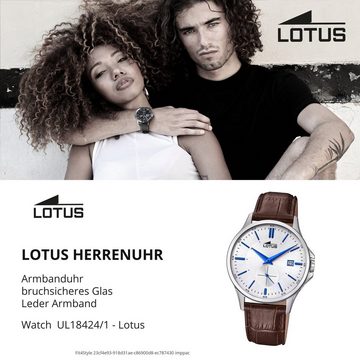 Lotus Quarzuhr Lotus Herren Uhr Elegant L18424/1 Leder, Herren Armbanduhr rund, groß (ca. 40mm), Lederarmband braun