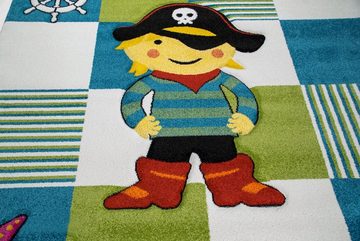 Kinderteppich Kinderteppich Spielteppich Kinderzimmerteppich Pirat in türkis grün creme, Teppich-Traum, rechteckig, Höhe: 13 mm