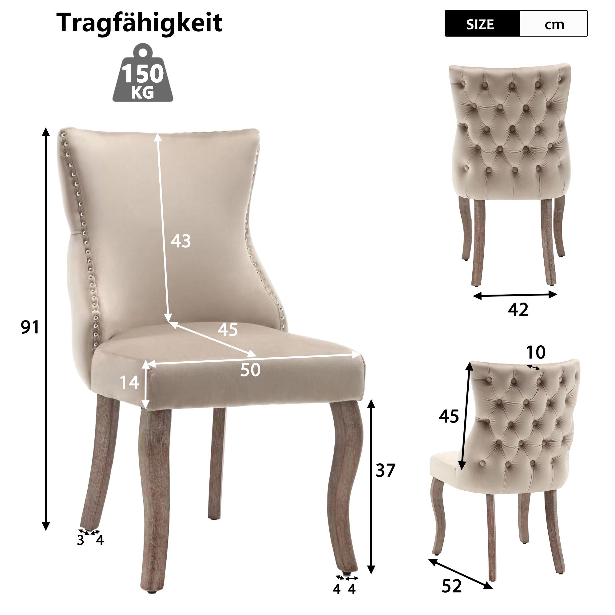 Flieks Esszimmerstuhl (Set, 2 St), 2er Set Polsterstühle Wohnzimmerstuhl Samt, Massivholzbeine