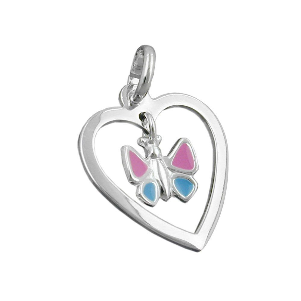 Gallay Herzanhänger 17x15mm Herz mit Schmetterling farbig lackiert Silber 925 (Anhänger, 1-tlg)