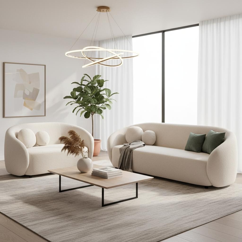 Xlmoebel Polstergarnitur Beiges modernes Wohnzimmer-Set mit 3+2-Sitzer-Sofas und Sessel, (2-tlg), Made in Europa