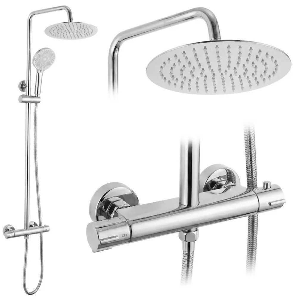 wohnwerk.idee Duschsystem Regendusche Dusche Set Duscharmatur mit Handbrause und Thermostat, ohne Wannenauslauf, höhenverstellbar
