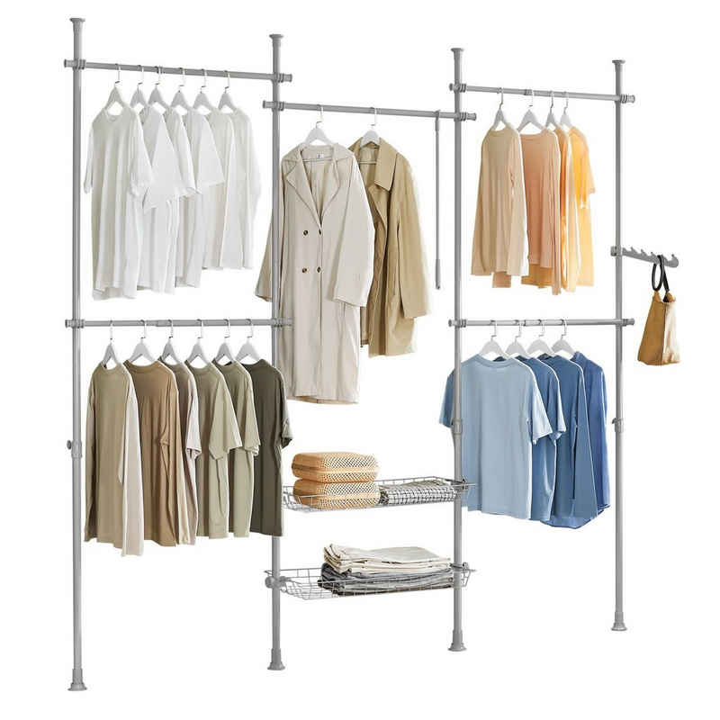 SoBuy Вешалки для одежды KLS04, mit 5 Kleiderstangen und 2 Körbe verstellbares Regalsystem