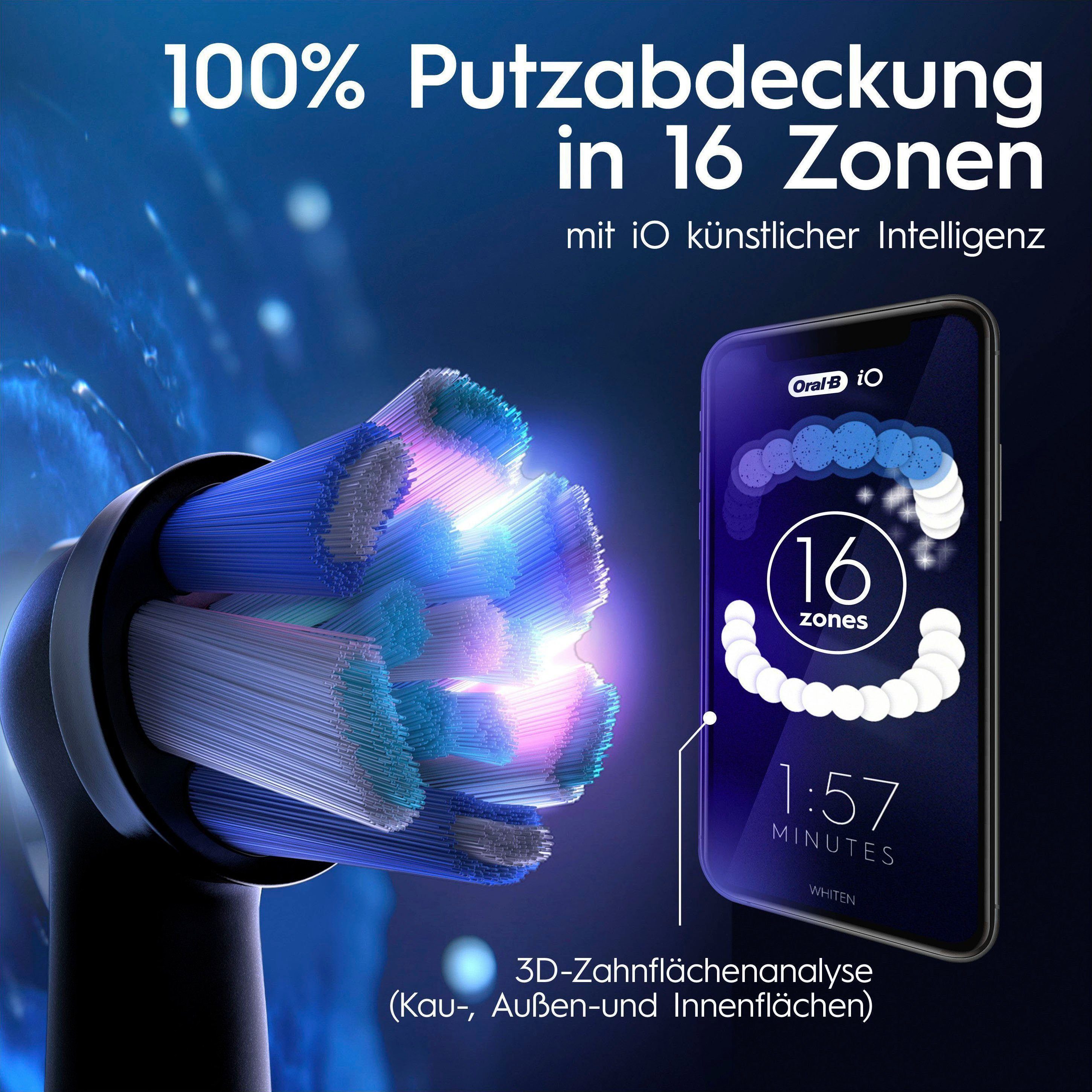 9, 2 & black onyx St., Aufsteckbürsten: Putzmodi, Farbdisplay iO Elektrische mit Zahnbürste Magnet-Technologie, Oral-B 7 Lade-Reiseetui