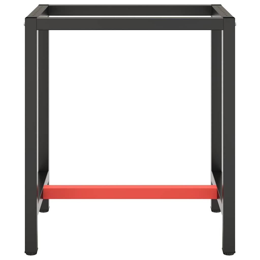 vidaXL Tischbein Werkbankgestell Mattschwarz und Mattrot 70x50x79 cm Metall