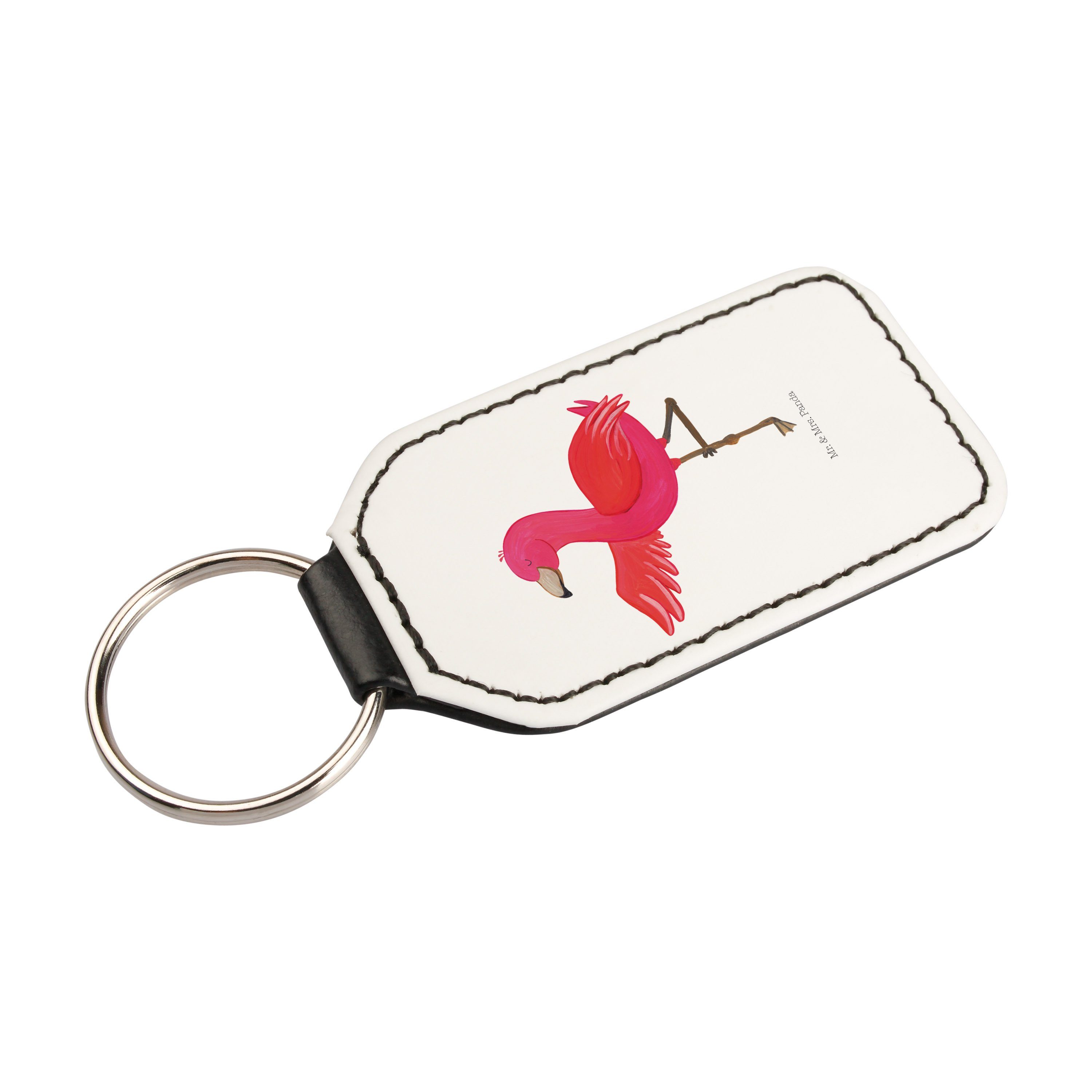 (1-tlg) Flamingo & Yoga Weiß - Schlüsselanhänger Mr. - Geschenk, Mrs. Panda Taschenanhänger, Baum, Entspannung,