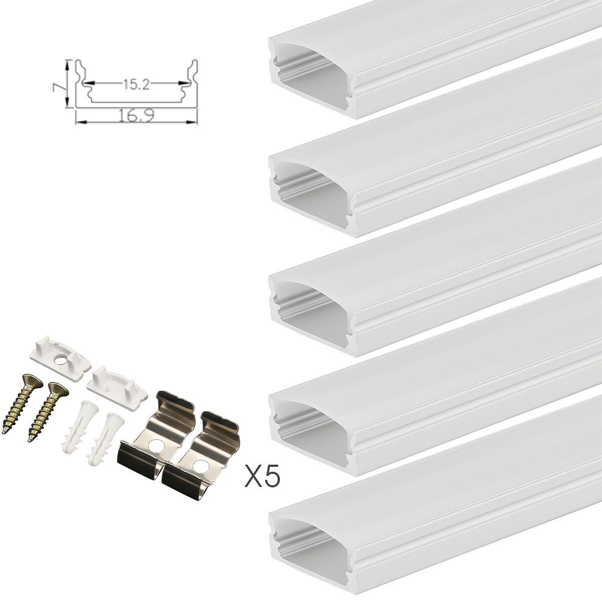 oyajia LED-Stripe-Profil 5x LED Aluprofil Aluminium Profile Alu Schiene Leiste Leuchte, 1m Alu Schiene für Streifen Beleuchtung Kanal Aluprofil Profile