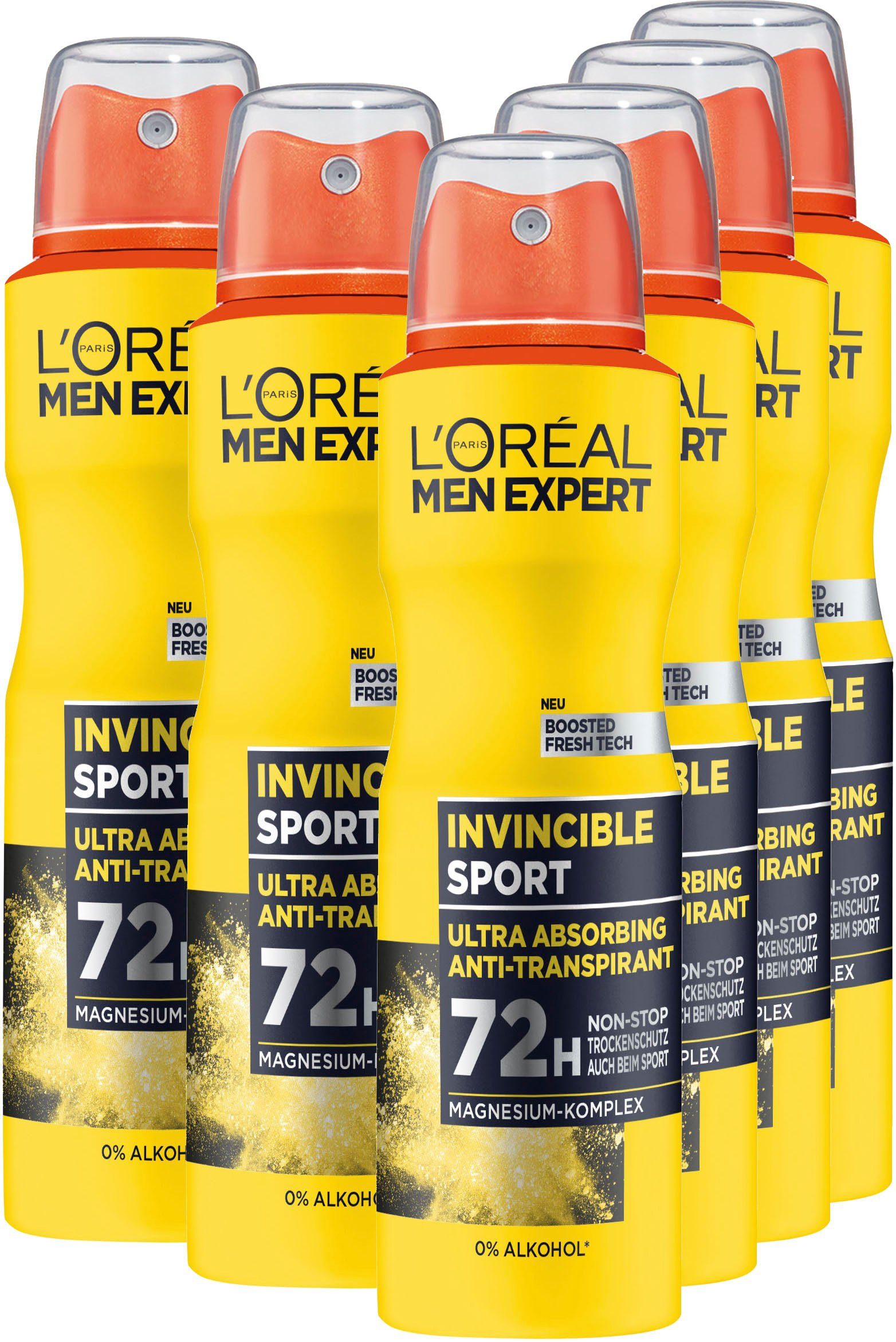 L'ORÉAL PARIS MEN EXPERT Deo-Spray Deo Spray Invincible Sport, Packung, 6-tlg.