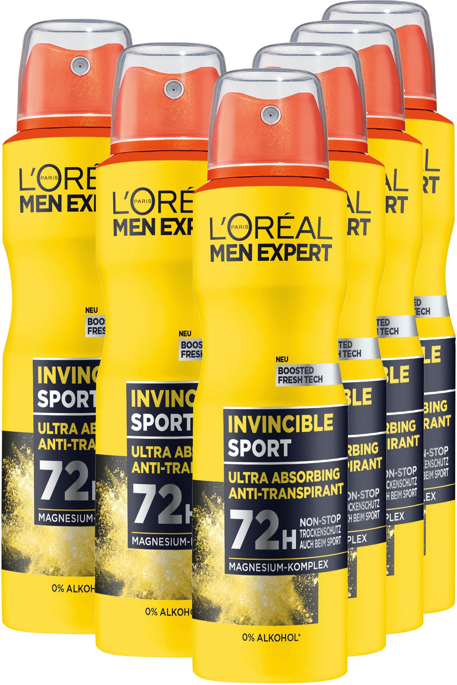 L'ORÉAL PARIS MEN EXPERT Deo-Spray Deo Spray Invincible Sport, Packung, 6-tlg., mit hoher Zuverlässigkeit