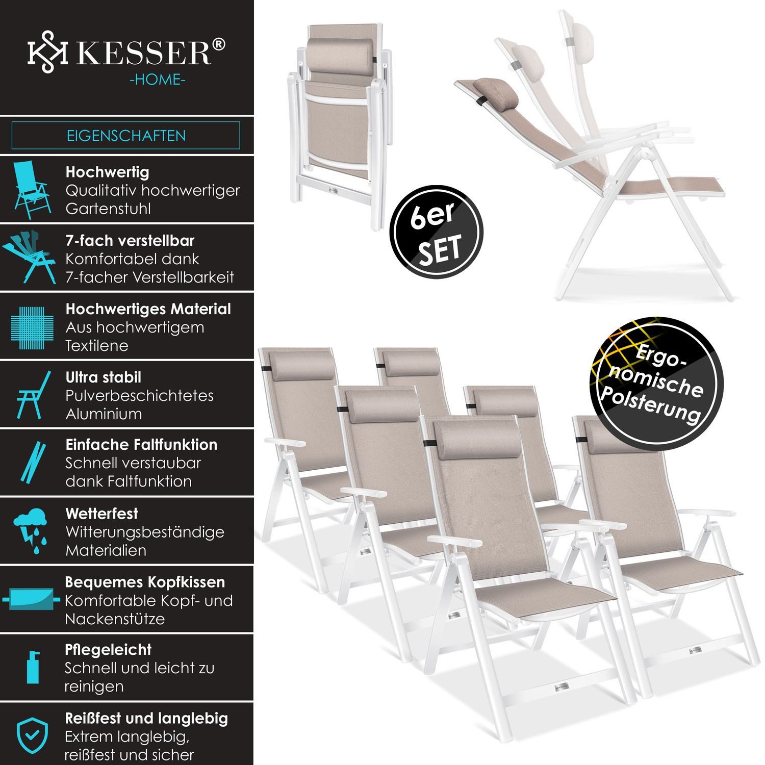 KESSER Gartenstuhl (6 St), Hochlehner mit Armlehnen Aluminium Klappstuhl günstig online kaufen
