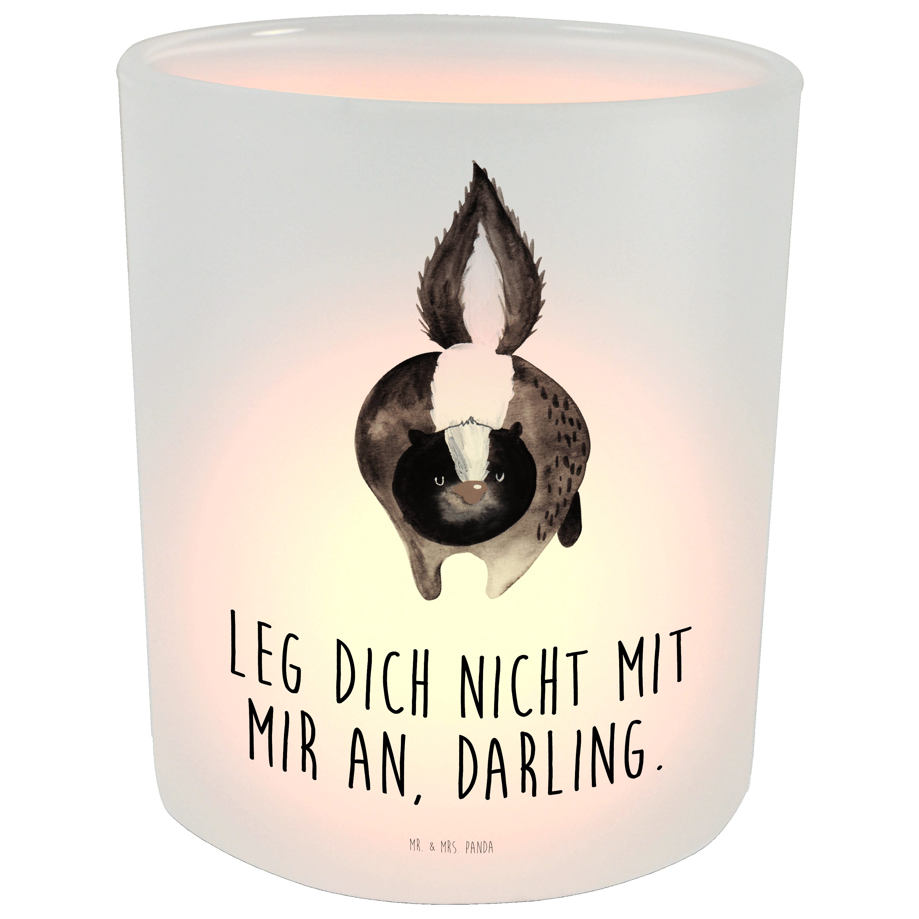 Mr. & Mrs. Panda Windlicht Stinktier Angriff - Transparent - Geschenk, Teelichtglas, Teelichter, (1 St) | Windlichter