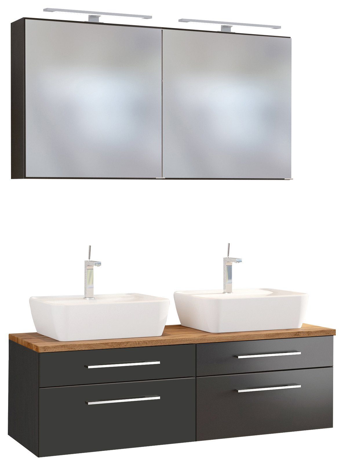 HELD MÖBEL Badmöbel-Set Waschtisch-Set Davos 120 cm mit Spiegelschrank graphit/matt grau