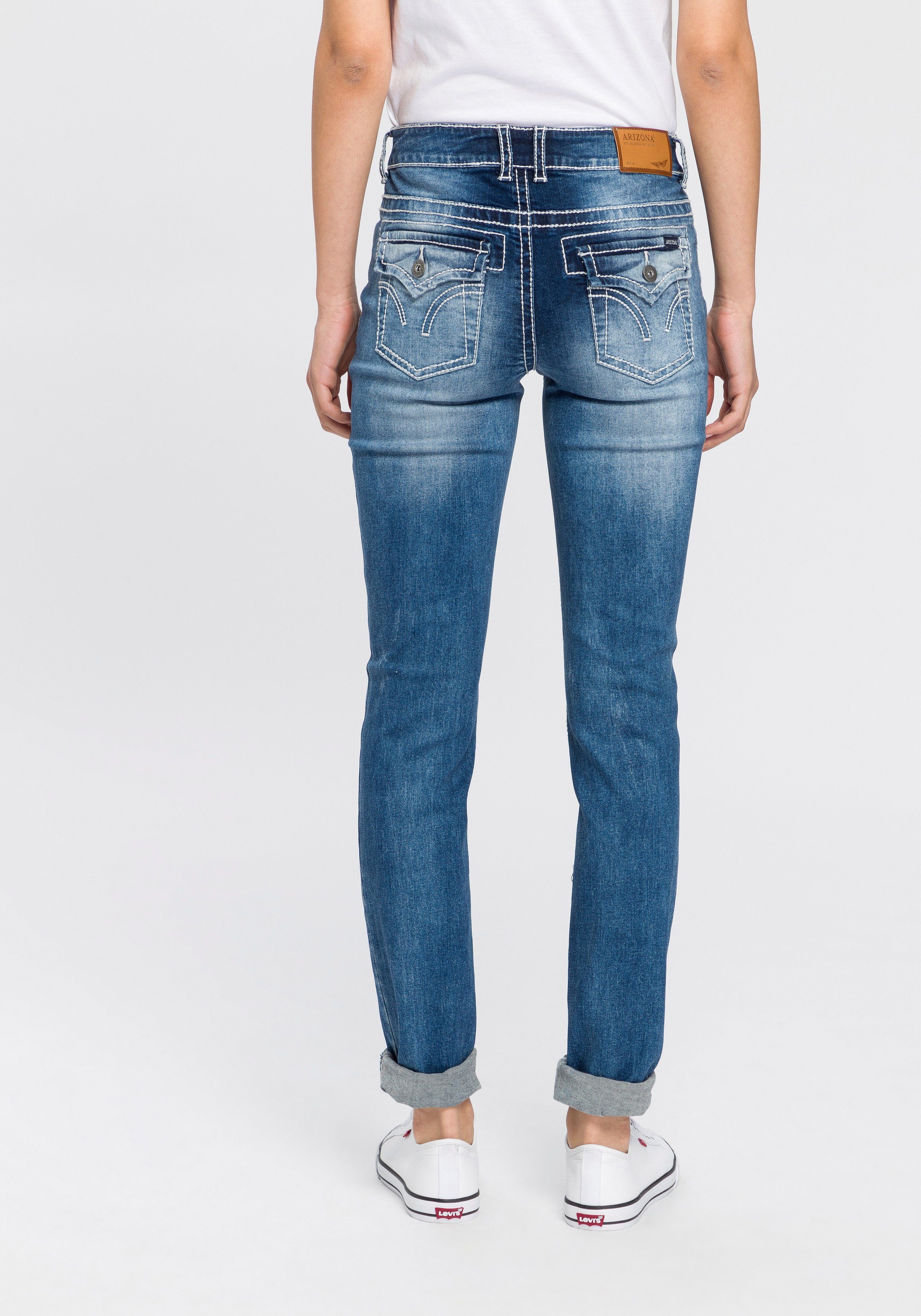 Arizona Skinny-fit-Jeans mit Kontrastnähten und Pattentaschen günstig online kaufen