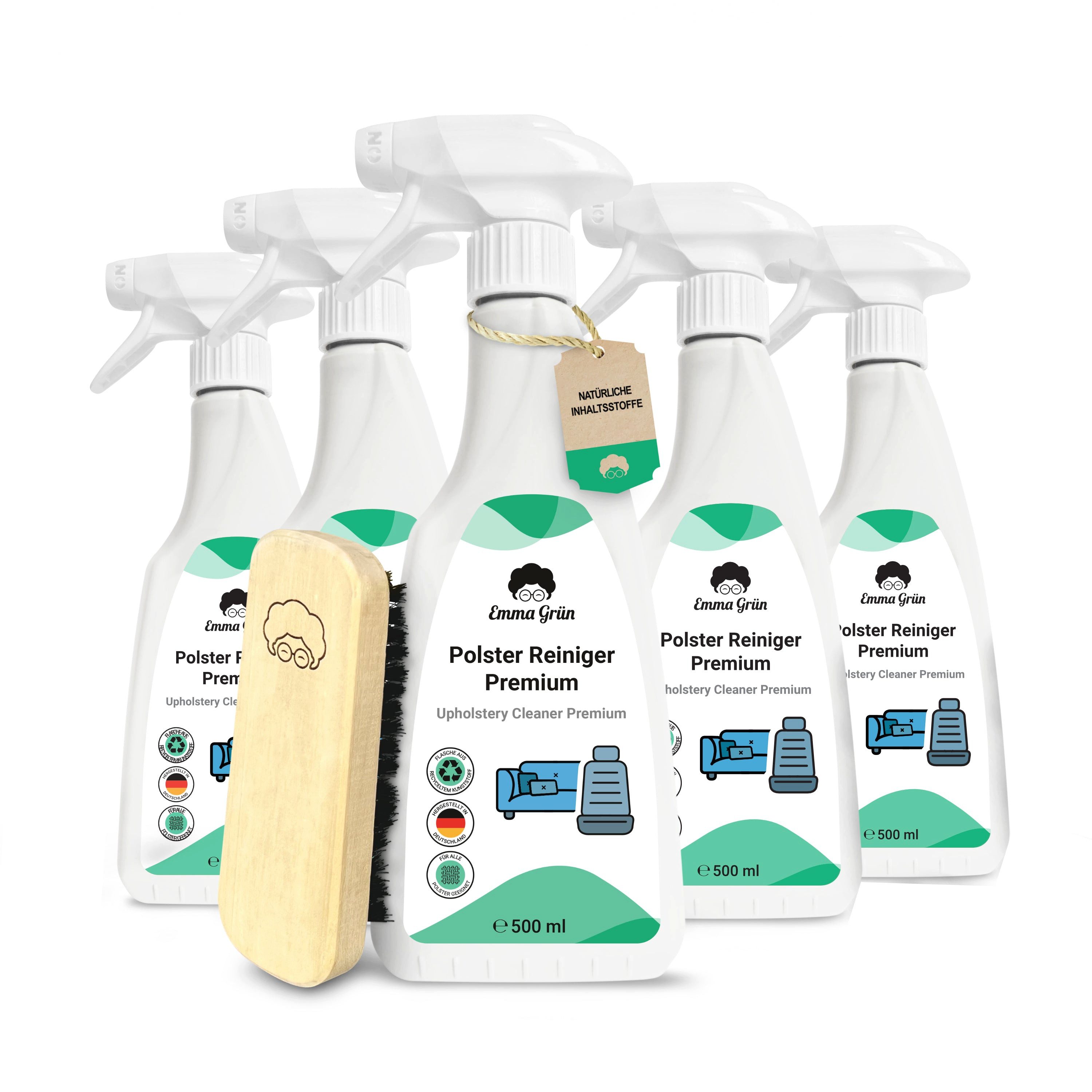 Emma Grün Sofa Reiniger 500 ml mit Polsterbürste Polsterreiniger (für Sofas & Autositze, stark gegen Gerüche & Flecken, aus Deutschland)