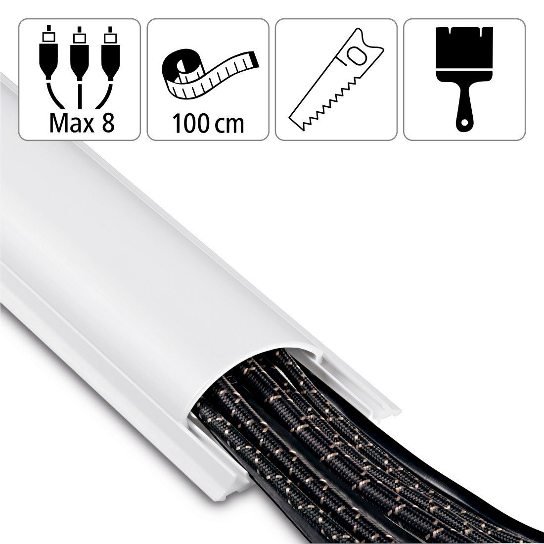 Hama Kabelkanal Kabelkanal, selbstklebend, halbrund, 100 x 7 x 2,1 cm, PVC, langwierig, robust, universell, plastikfrei