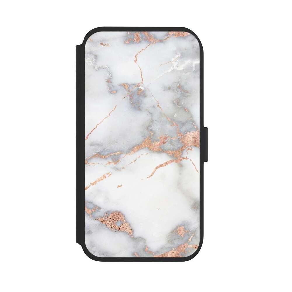 NIVOCASE Handyhülle Gold Marmor Glitzer Look White and Golden Marble Look, Apple iPhone 11 Klapphülle Handyhülle aus Kunst Leder NIVOflip schwarz