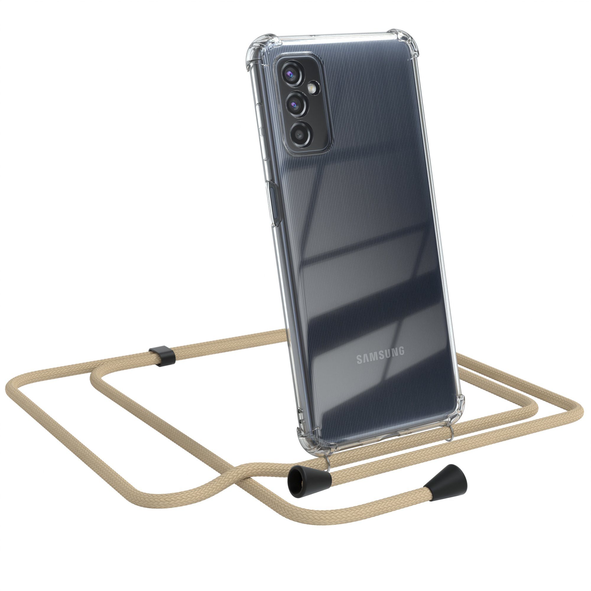 EAZY CASE Handykette Clips Schwarz für Samsung Galaxy M52 5G 6,7 Zoll, Handykordel Umhängetasche für Handy Hülle durchsichtig Beige Taupe