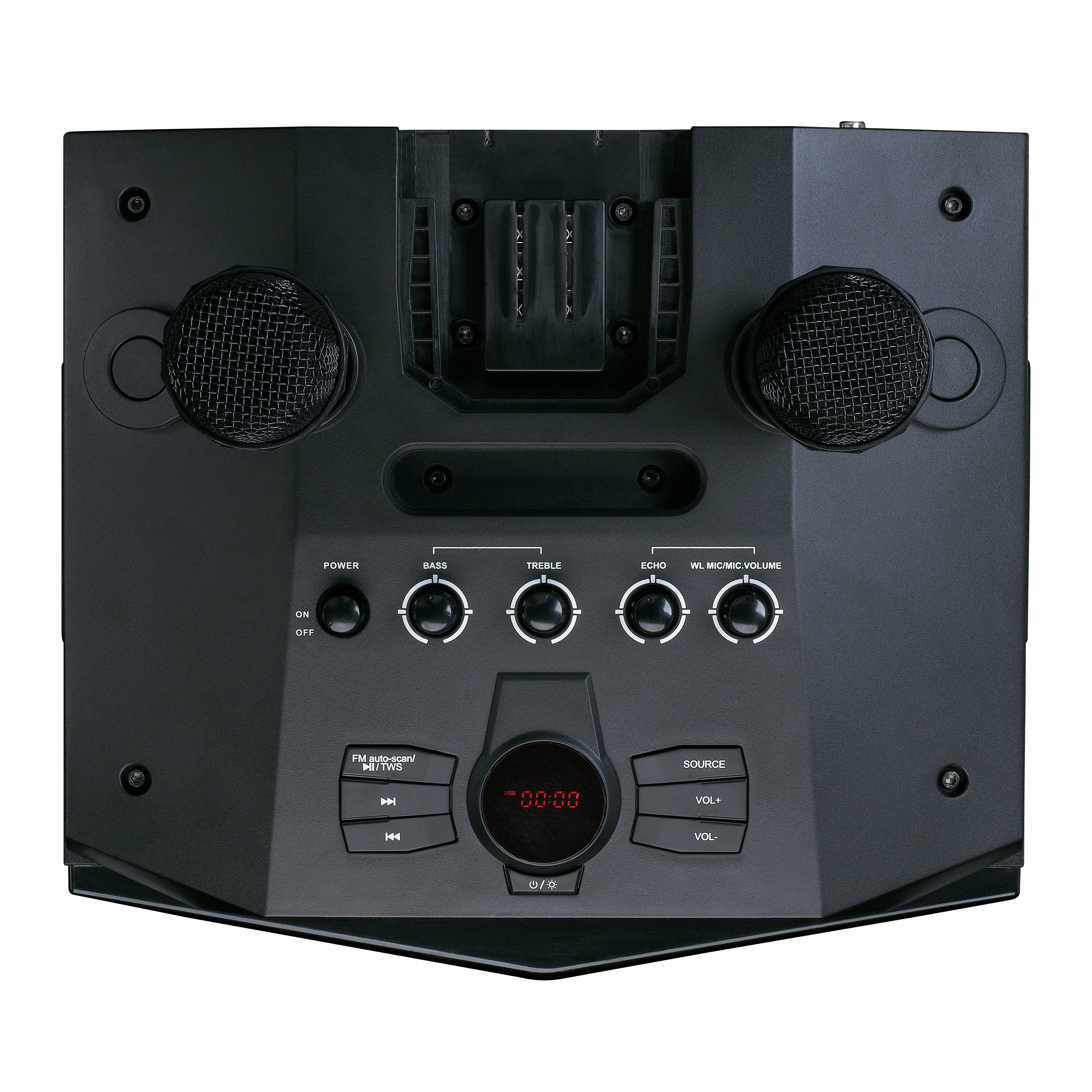 Lenco PA-220BK Bluetooth-Lautsprecher 2.0 (120 W, LED Bluetooth-Lautsprecher&Verstärker, 120W, USB, inkl. Mikrofonen)