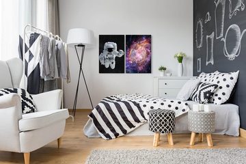 Sinus Art Leinwandbild 2 Bilder je 60x90cm Astronaut Weltall Galaxie Schwerelos Sterne Supernova Fantasie