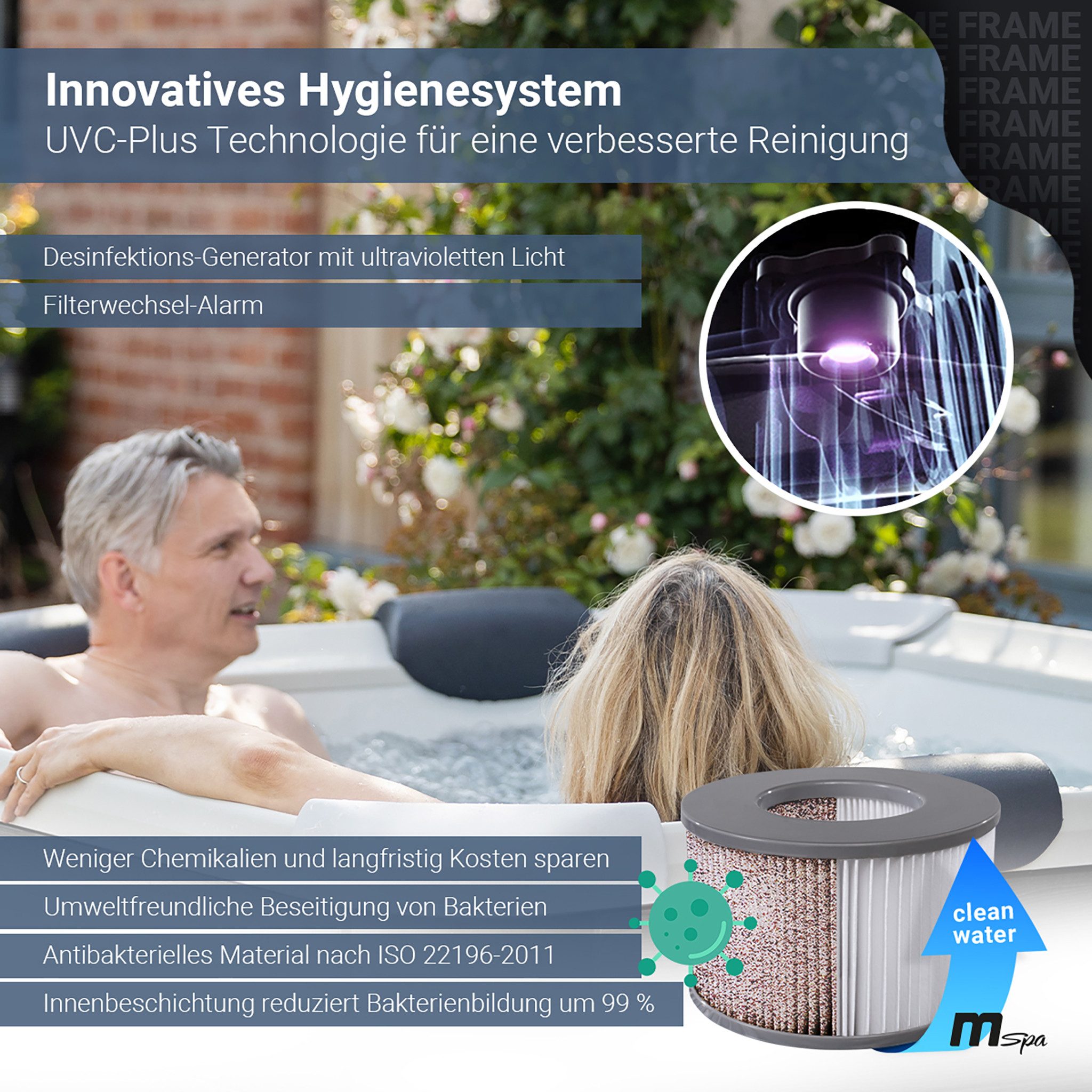 mSpa Whirlpool Whirlpool Frame Oslo F-OS063W für 6 Personen, Stecksystem mit Einlageplane, (Whirlpool outdoor, Whirlpool mit Heizung, Whirlpool mit Massagedüsen, Whirlpool outdoor 6 Personen), outdoor Whirlpool, Whirlpool für 6 Personen