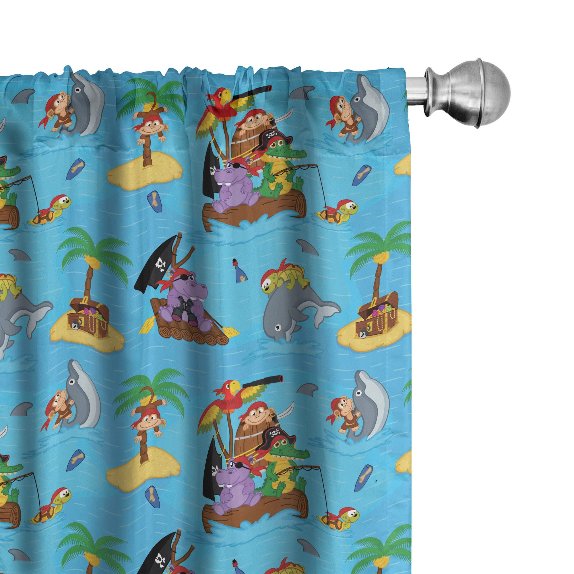 Abakuhaus Gardine Vorhang für Wohnzimmer Schlafzimmer Dekor, Microfaser, Pirates Lustige Explorer Tiere