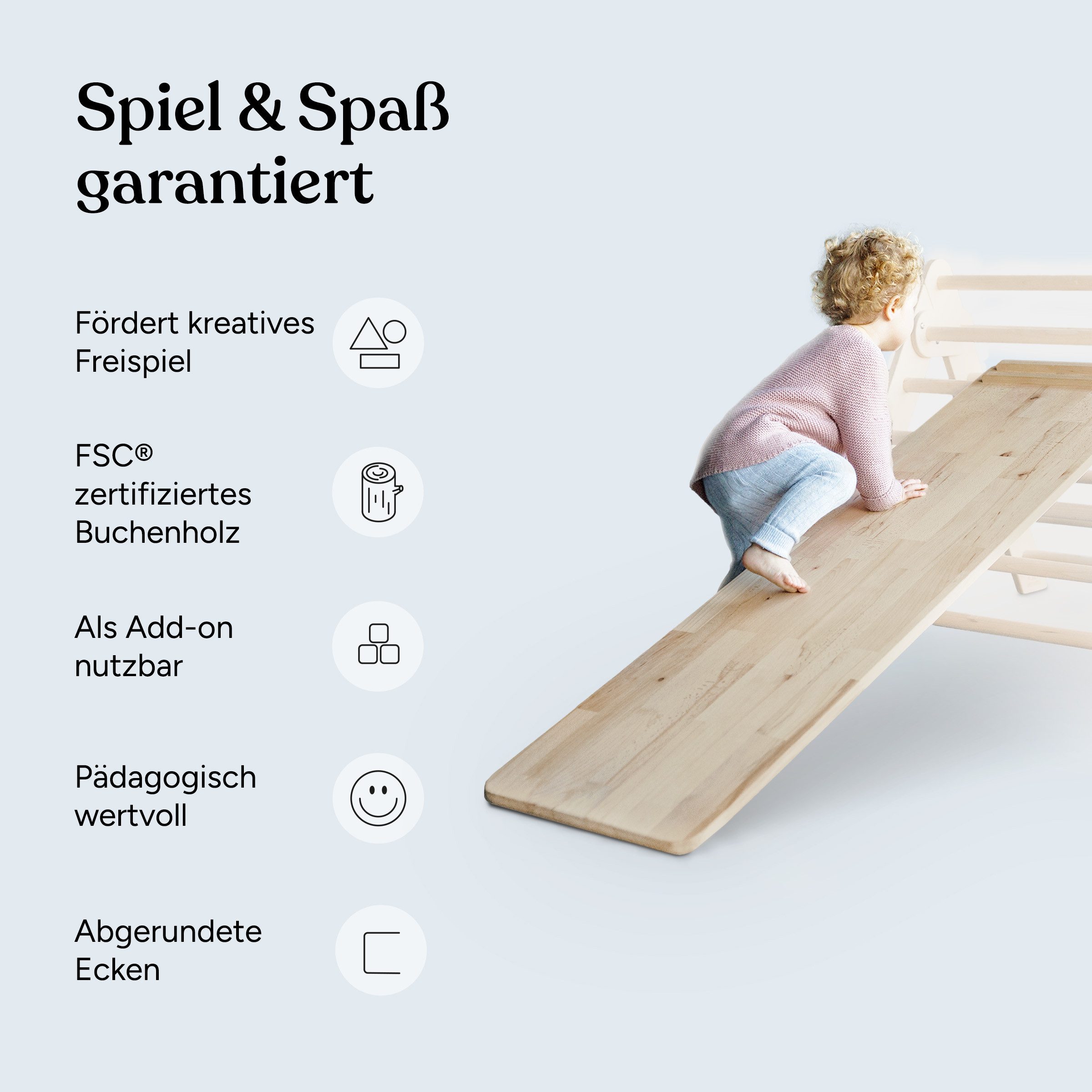 Ehrenkind Kletterwand Rutschbrett und Hühnerleiter Pikler Art, massives Buchen-Holz, (Rutsche & Hühnerleiter beidseitig nutzbar, Buche lackiert), FSC®-zertifiziertes Buchenholz, Montessori inspiriertes Spielzeug