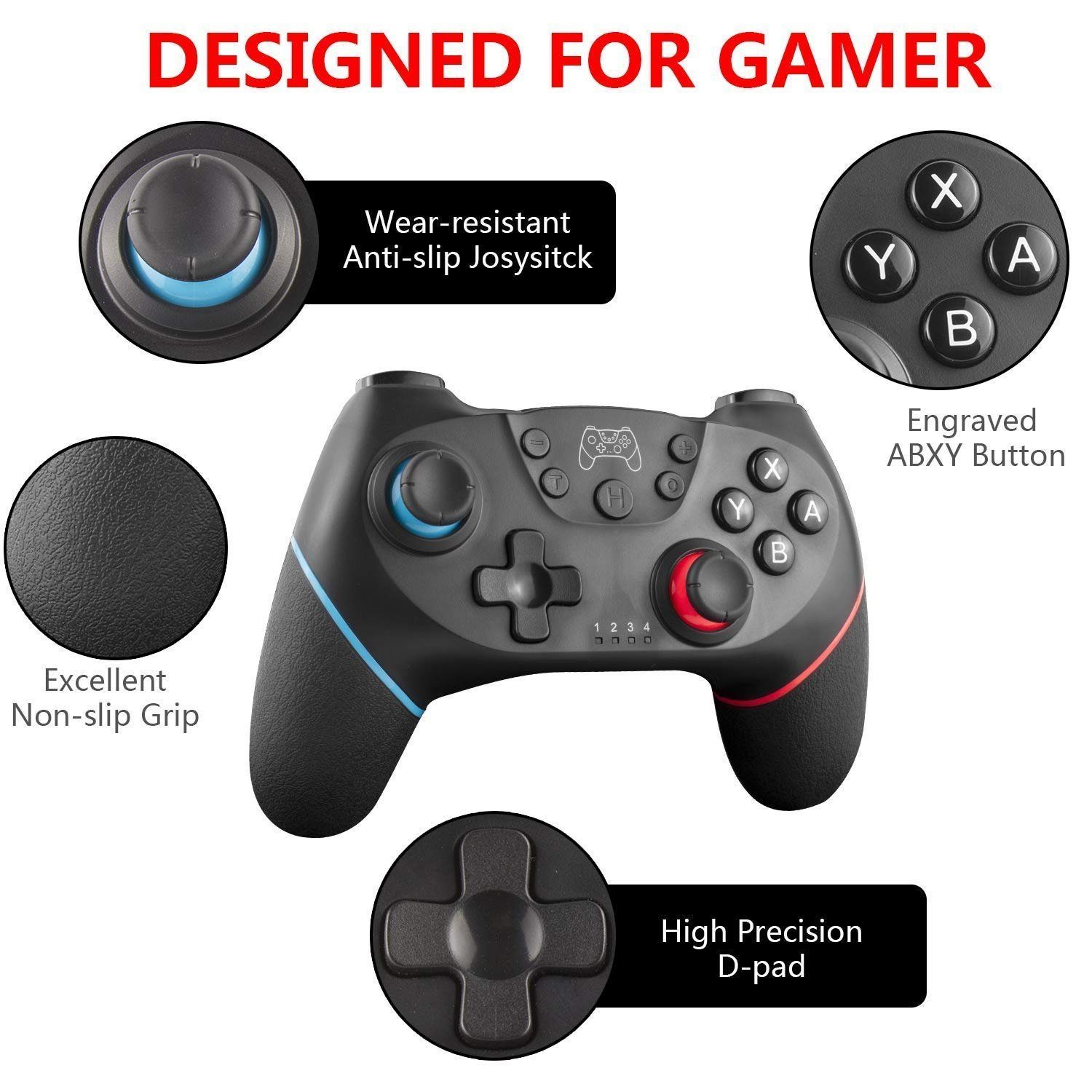 Haiaveng Switch Controllers Wireless für Weiß, Achsen (Bluetooth Switch-Controller 6 Gamepad) Switch/Switch Pro, Turbo Lite/Switch OLED Funktion