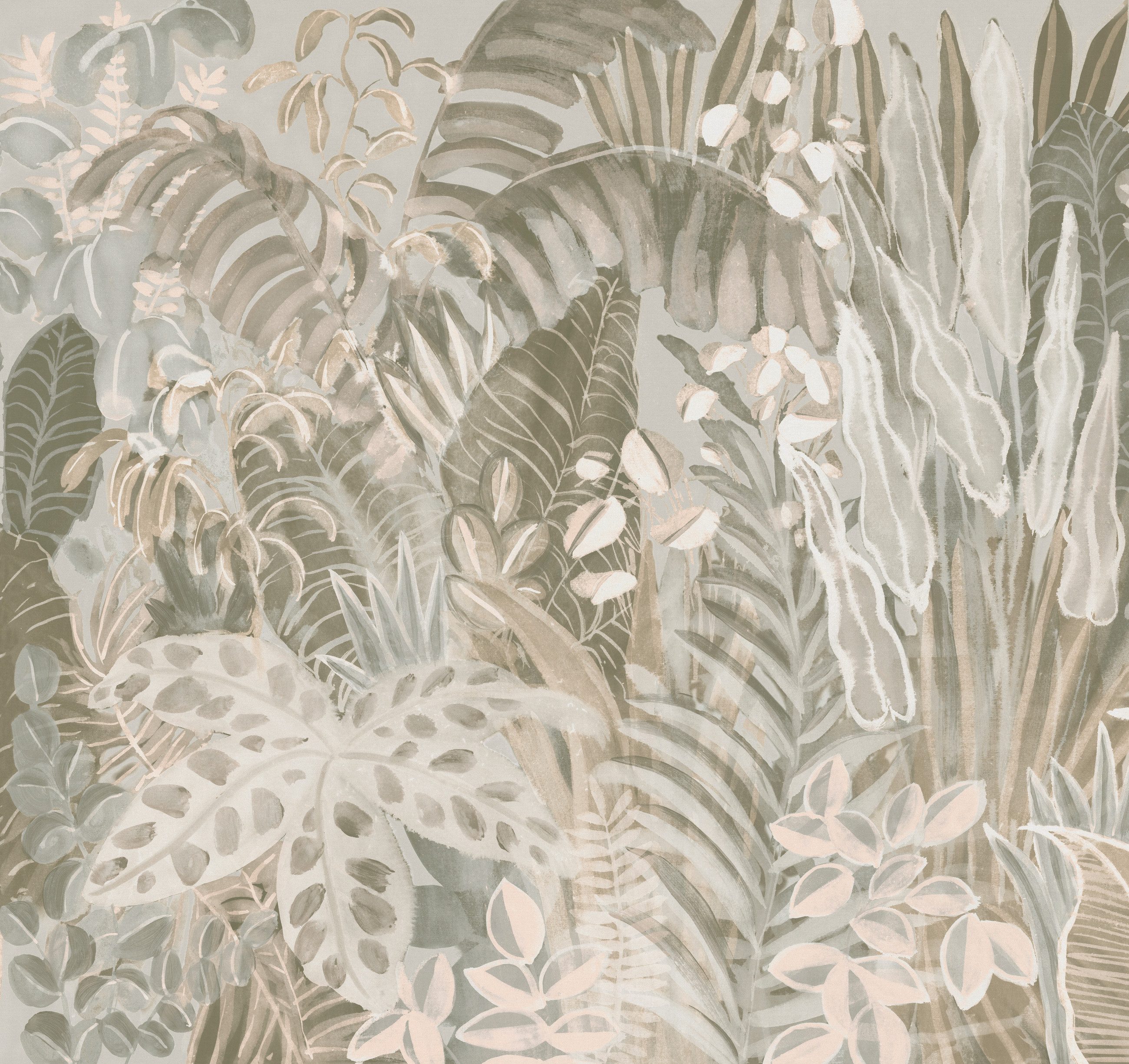 Rasch Fototapete Palmenblätter & tropischer Dschungel - Vliestapete Grün, floral, bedruckt, (1 Rolle, 1 St., Kollektion 'SCHÖNER WOHNEN "Cosy Living"' - 3 m x 3,18 m), Lichtbeständige Farben - Feucht abwischbar - Restlost abziehbar