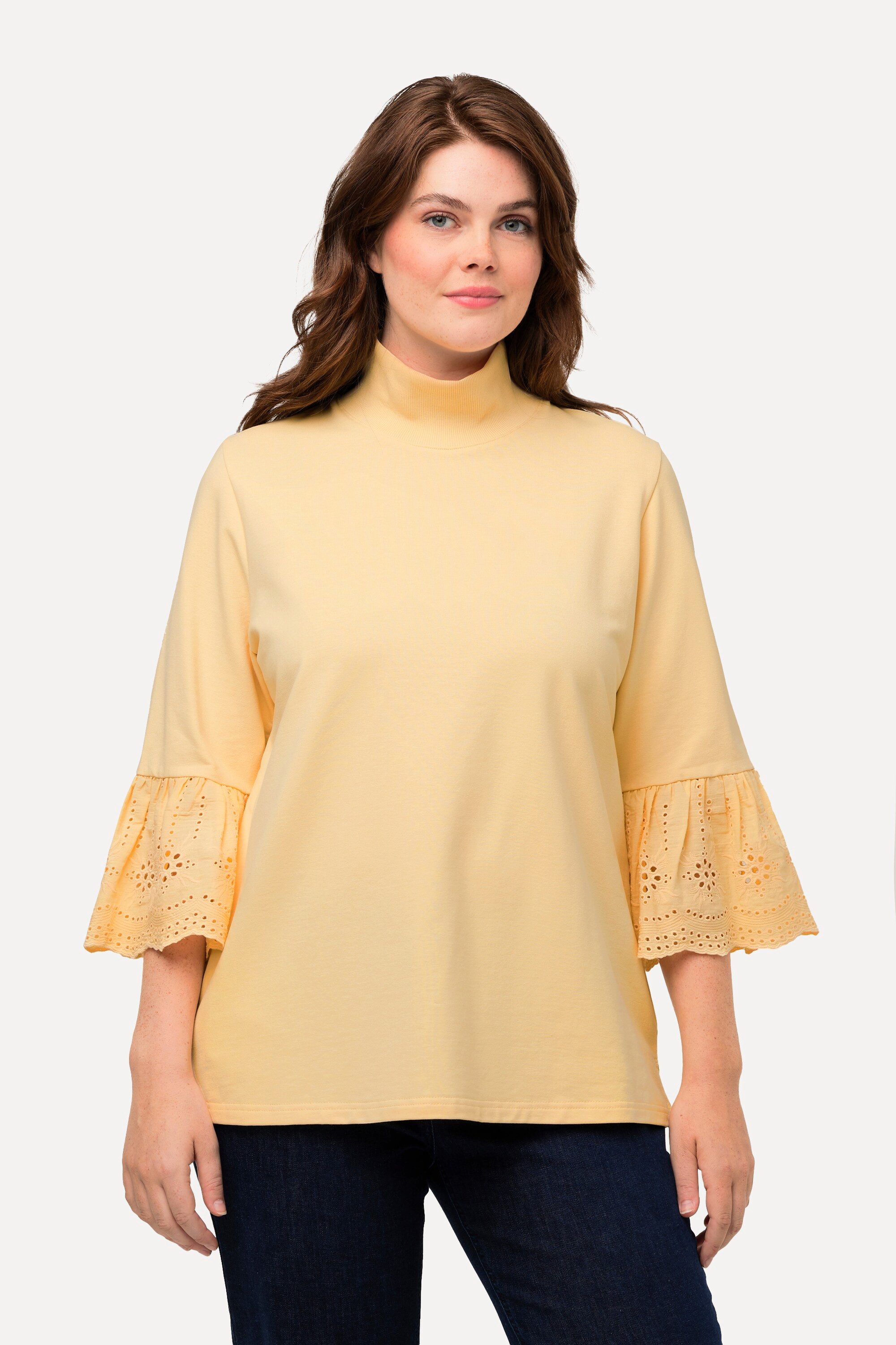 Sweatshirt Sweatshirt Spitze Stehkragen 3/4-Arm Biobaumwolle