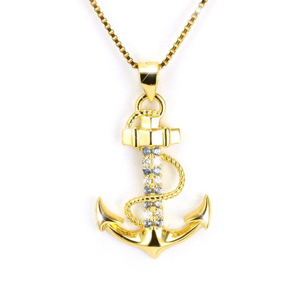 Kette mit Anhänger PAVELS Halskette mit Anker – 925er Silber, vergoldet – Symbolschmuck