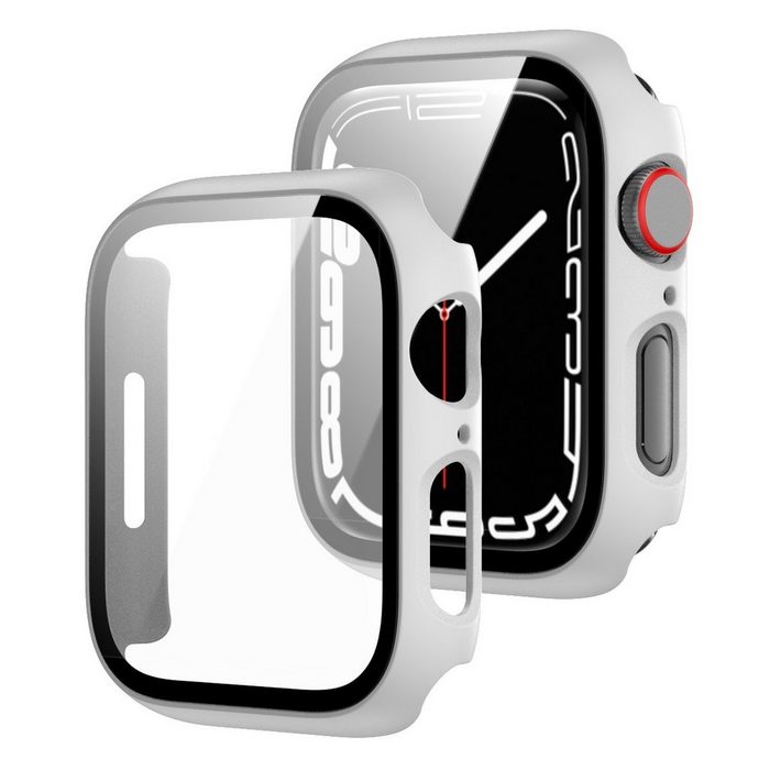 Wigento Smartwatch-Hülle Für Apple Watch Serie 7 41mm 2 in 1 Shockproof TPU Silikon Hülle Cover + H9 Hart Glas Weiß